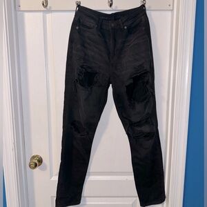 American eagle high waisted black ripped jeans